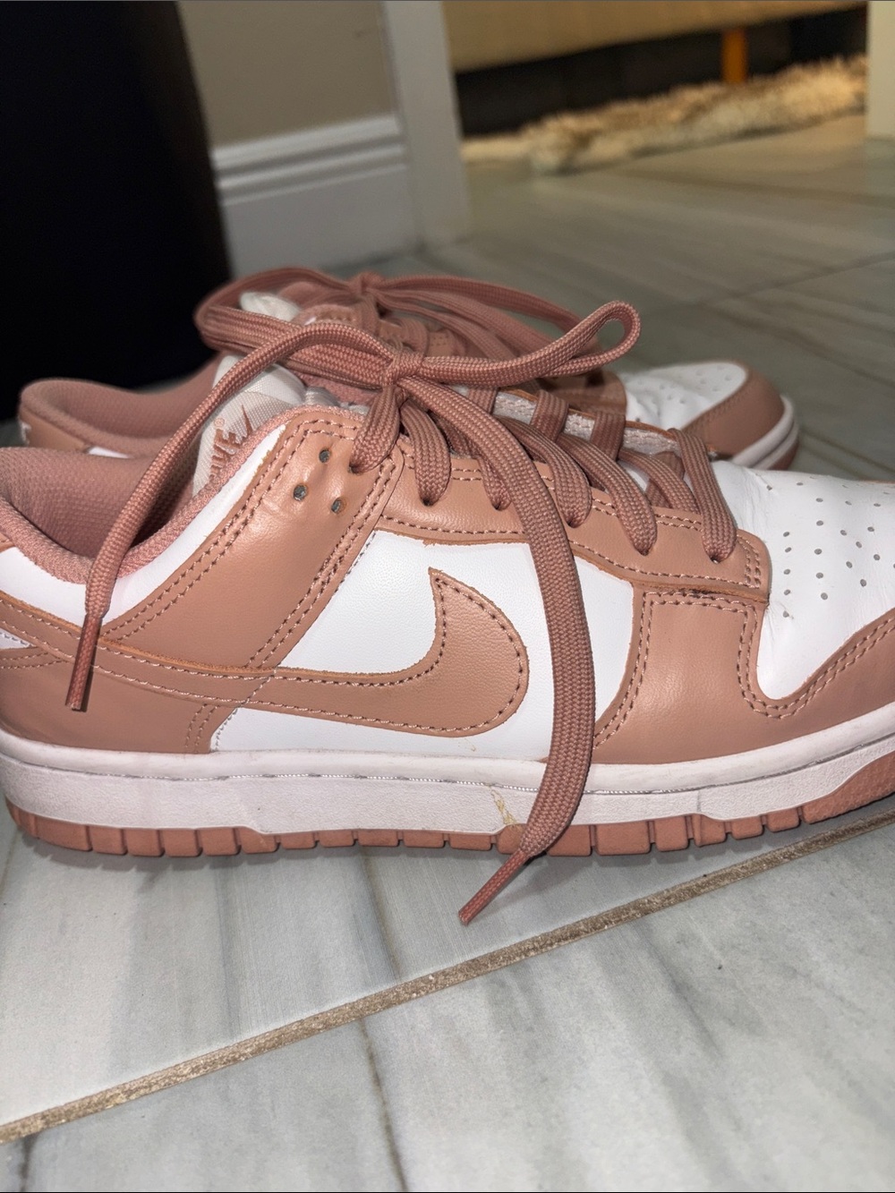 Nike White and Rose Gold Accent Low-Top Sneakers